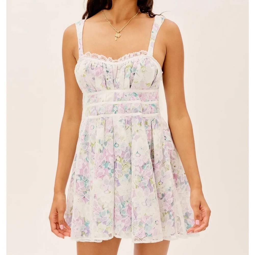 For Love & Lemons Loretta Mini Dress Ivory Size Large